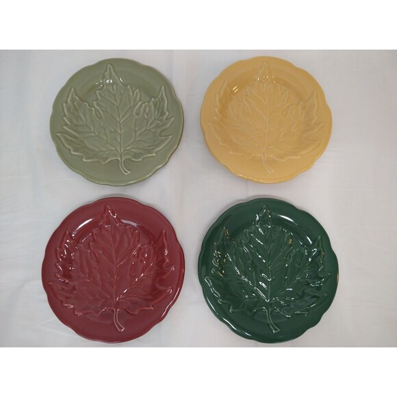 Set of 4 Longaberger Falling Leaves Small Ceramic Pottery Plates Collectable - Picture 1 of 9